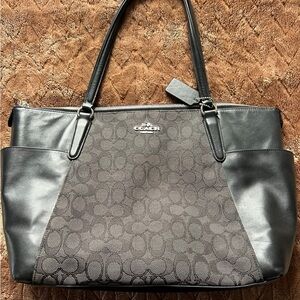 Ava Zip Coach Charcoal and Black Signature Tote